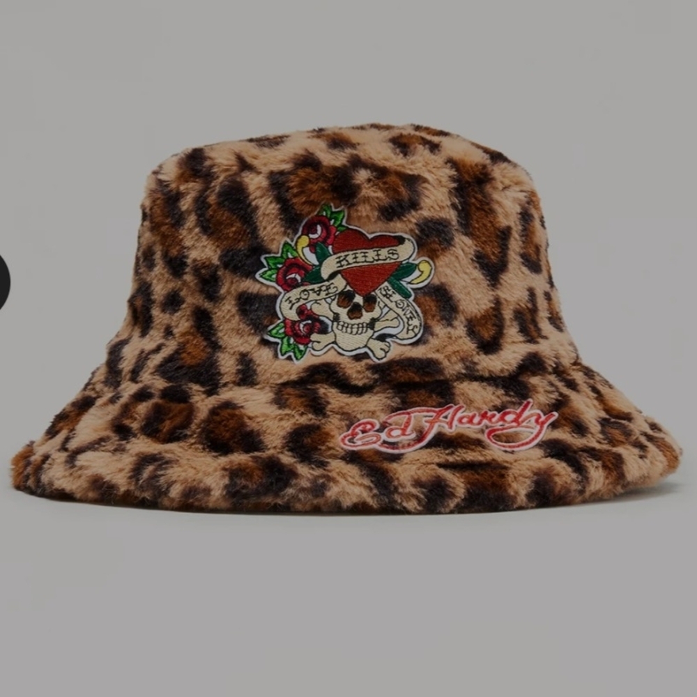 Ed Hardy Brown Leopard Hat with Red Logo - Picture 3 of 4